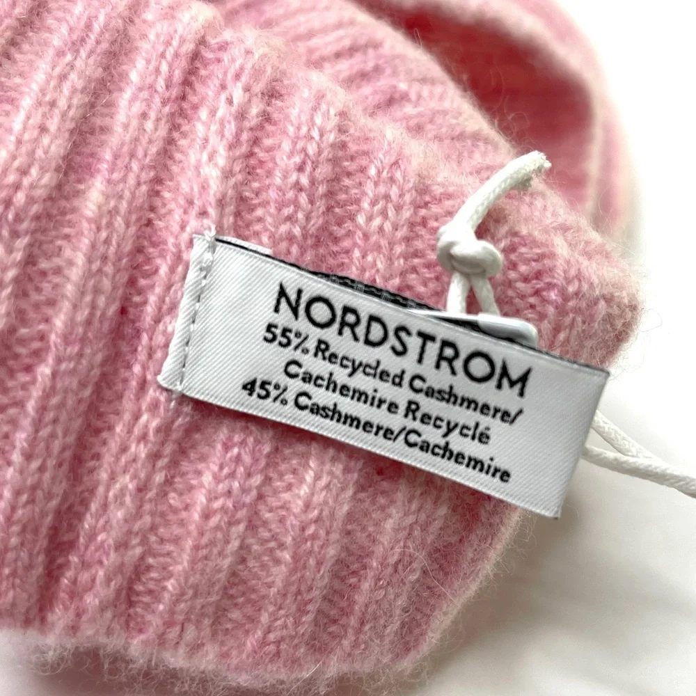 NORDSTROM 100% Cashmere NEW Pink Heathered Knit Beanie Hat